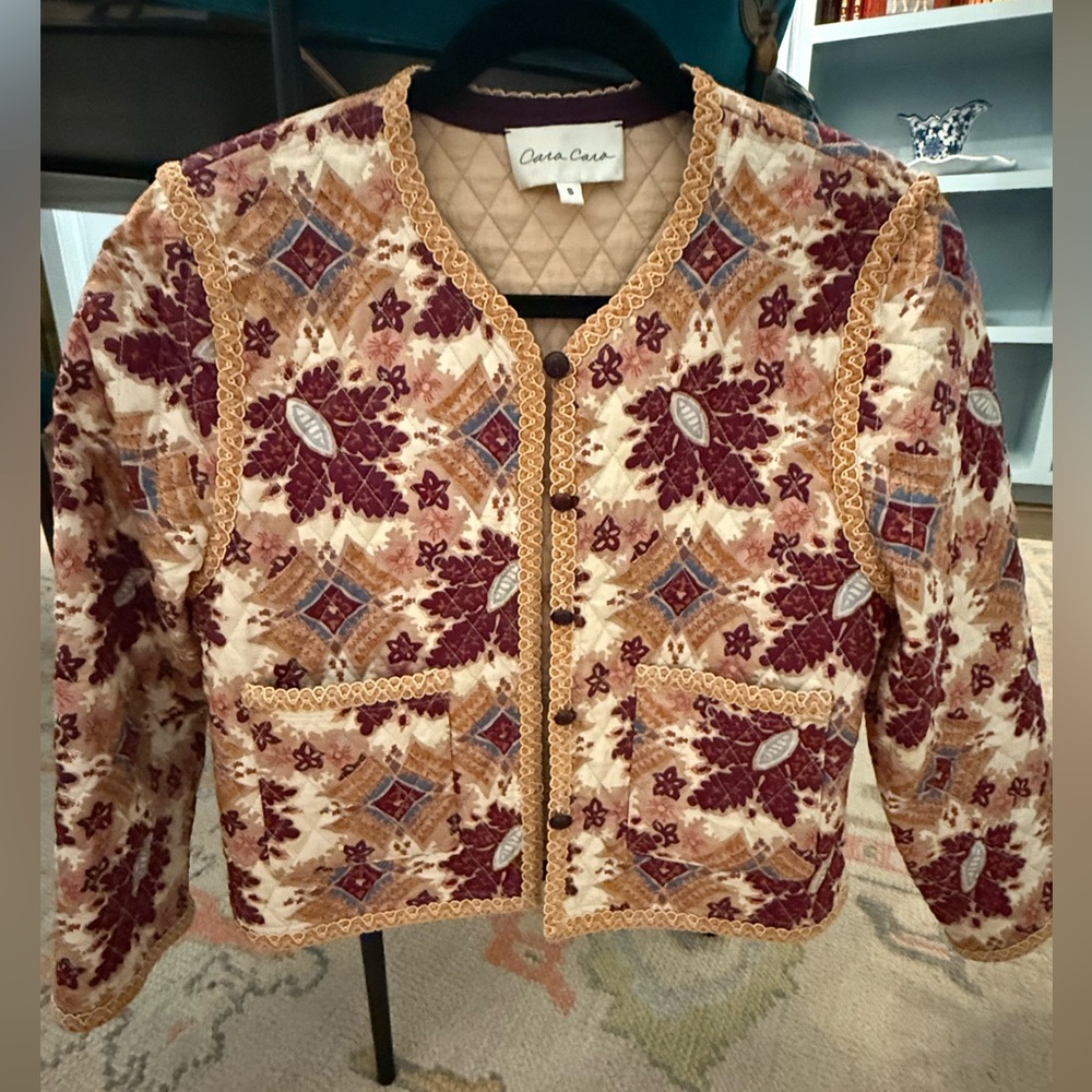 Cara Cara Burgundy and Cream Patterned Teddy Jacket